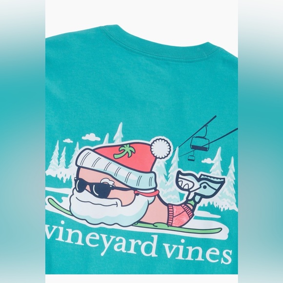Vineyard Vines Men's Santa Ski Whale Long Sleeve Blue T Shirt L - Picture 2 of 5